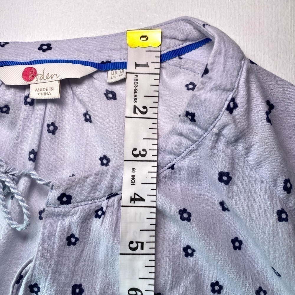 Boden Blue Gauzy Cotton Floral Pullover Boho Tassel Peasant Blouse - Picture 11 of 13